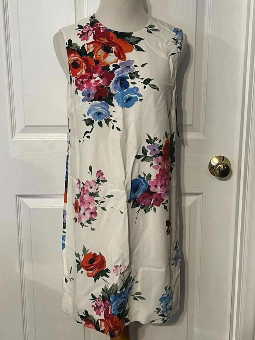 Dolce & Gabbana Cream Floral Shift Mini Dress with Red, Blue & Pink Blooms